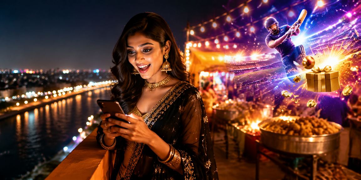Night market in Ahmedabad with cricket betting activity